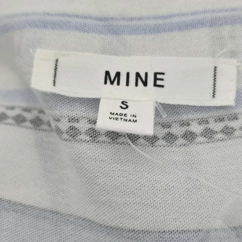MINE Anthro Blue White Black Striped Sleeveless V Neck Button Back Shirt Small
